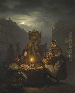 Market Scene by Night by Petrus van Schendel