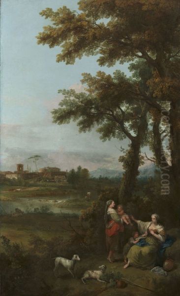 River Landscape with a Woman Giving another Woman a Child to Suckle - view 1