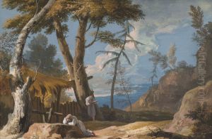 Landscape with two Praying Monks by Marco Ricci