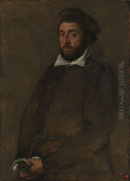 Portrait of a Man Holding Gloves - view 1