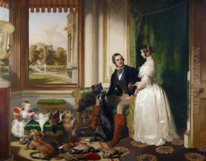Windsor Castle in modern times; Queen Victoria, Prince Albert and Victoria, Princess Royal by Sir Edwin Henry Landseer