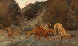 Volpe Azzannata Dai Cani by Eugenio Cecconi
