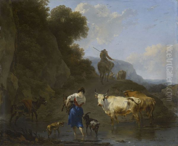 A Shepherdess Carrying a Kid across a Ford - view 1