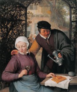 An elderly Couple in an Arbour by Adriaen van Ostade