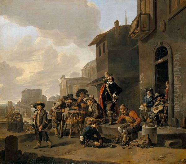 Figures before a Locanda, with a View of the Piazza del Popolo, Rome - view 1