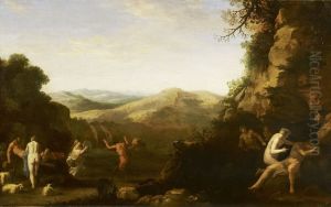 Nymphs and Satyrs in a Hilly Landscape by Cornelius van Poelenburgh