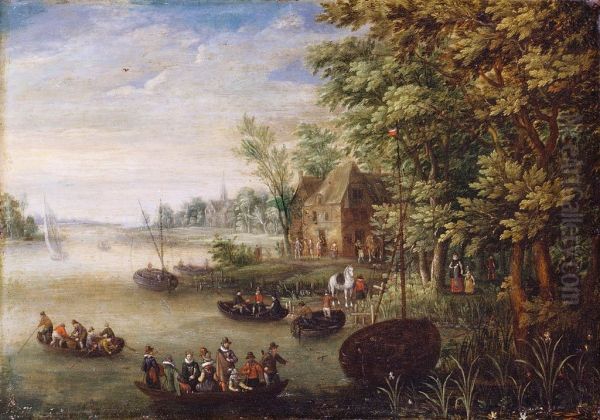 A River Scene with Figures - view 1