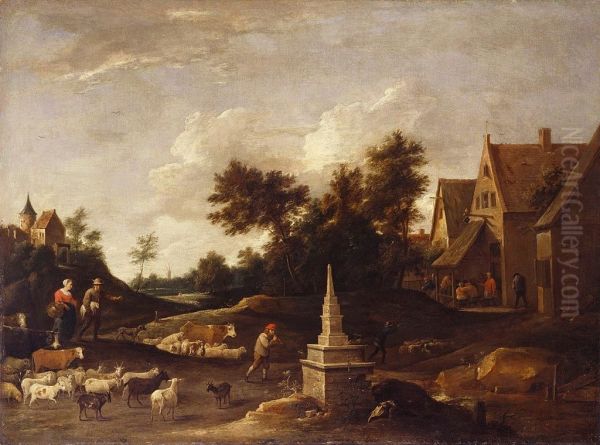 Shepherds with their Flocks Approaching a Tavern - view 1