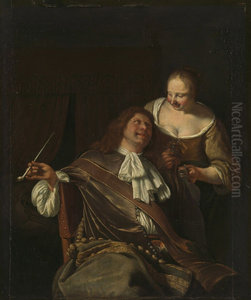 A Man Smoking, and a Woman A Man Smoking, and a Woman