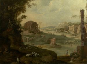 An Italianate Landscape with Ruins, Goatherds and their Flocks