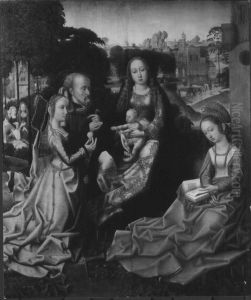 The Holy Family with Saints Catherine and Barbara by Master Of Frankfurt