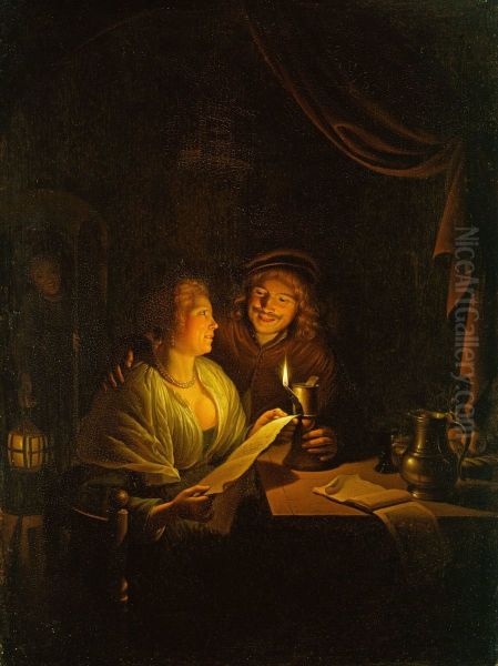 A Couple Reading by Candlelight - view 1