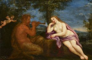 A Woman Listening to a Satyr Piping by Francesco Albani