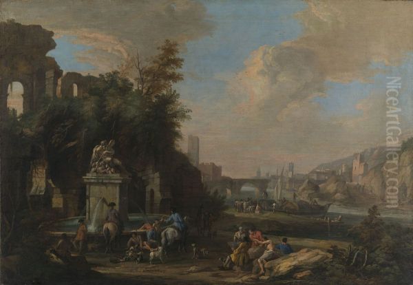 A Caprice Landscape with a Fountain and an Artist Sketching - view 1
