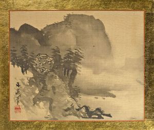 A House on a Cliff with Mountains in the Background by Tani Buncho