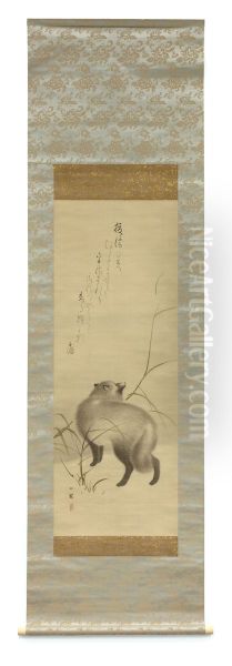 Tanuki in the Snow with First Bamboo Shoots of Spring - view 1