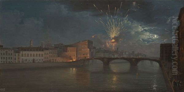 A view of the Arno in Florence by night - view 1