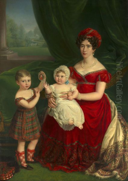 Augusta, Duchess of Cambridge (1797-1889) with Prince George (1819-1904) and Princess Augusta of Cambridge (1822-1916) - view 1