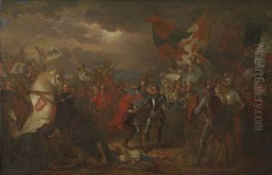 Edward III (1312-1377) with the Black Prince (1330-1376) after the Battle of Crecy (1346) by Benjamin West