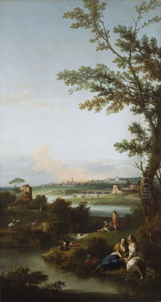 River Landscape with Two Seated Women Embracing - view 1