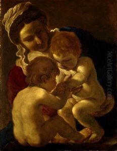 Madonna and Child with Saint John The Baptist by Giovanni Francesco Barbieri