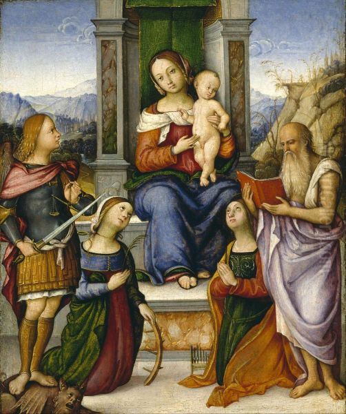 The Virgin and Child Enthroned with Saints Michael, Catherine of Alexandria, Cecilia, and Jerome - view 1