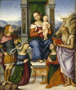 The Virgin and Child Enthroned with Saints Michael, Catherine of Alexandria, Cecilia, and Jerome by Girolamo Marchesi