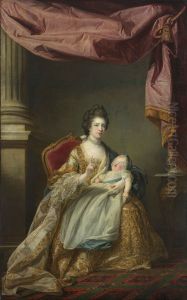 Queen Charlotte (1744-1818) with the Infant Princess Charlotte, Princess Royal (1766-1828) by Francis Cotes