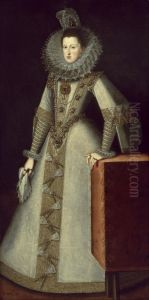 Retrato de la reinaMargarita de Austria-Estiria(1584-1611), que fuereina consorte de Espanapor su matrimonio con el reyFelipe III. by Juan Pantoja de la Cruz