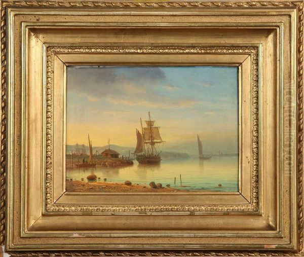Kustlandskap Med Segelfartyg, Signerad P.w Cerdegren - view 1