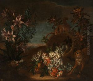 Still Life with Squirrel, Flowers and Fruit in a Landscape Still Life with Squirrel, Flowers and Fruit in a Landscape