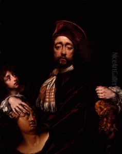 Self portrait with sculptures by Isaac Fuller