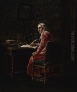 A Cardinal At His Writing Table by Gustaf Olaf Cederstrom