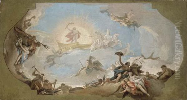 Etude Pour Un Plafond : Le Char D'apollon Entoure Des Allegories Des Quatre Elements - view 1