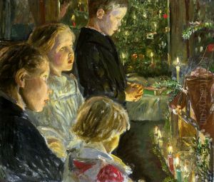 Children by the Christmas tree by Leopold Graf von Kalckreuth