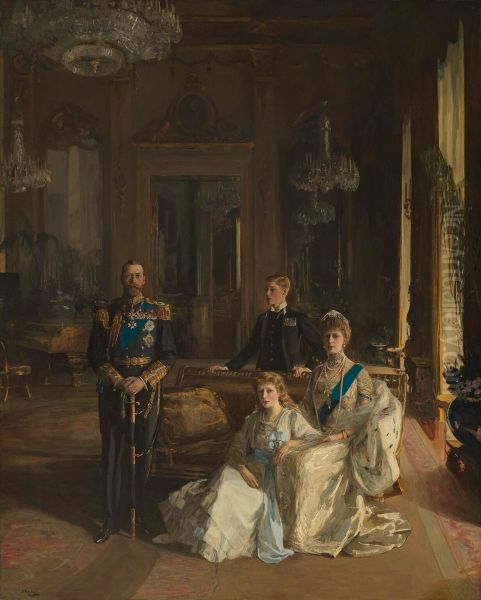 The Royal Family at Buckingham Palace, 1913 (King George V; Princess Mary, Countess of Harewood; Edward, Duke of Windsor; Queen Mary) - view 1