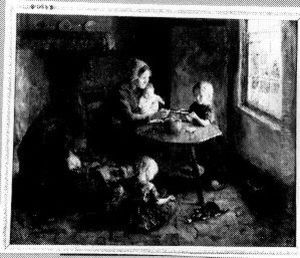 Boereninterieur met vrouw en drie kinderen Boereninterieur met vrouw en drie kinderen