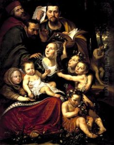 Portrait historie met Prediking van Johannes de Doper by Werner van den Valckert