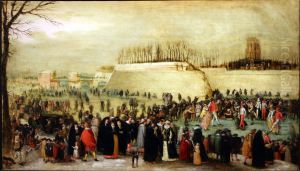 Paesaggio invernale con sciatori, 1615-20 ca