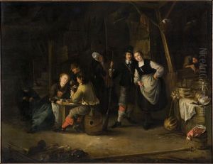 Interior of a inn with hunters and other figures