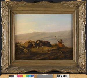 shepherd with dog in landscape by Guillaume Anne Van Der Brugghen
