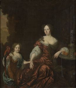 Portret van een vrouw en een meisje by Michiel van Musscher