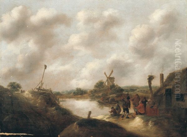 Landschap met boeren aan een rivieroever - view 1