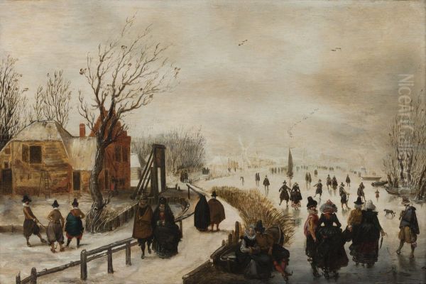 Winterlandschap met schaatsers - view 1