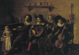 Children playing music in an interior by Jan Miense Molenaer