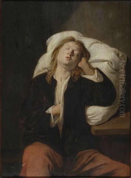 A Boy Sleeping against a Pillow - view 1