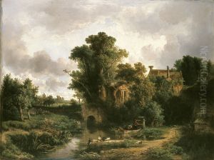 Landschap met ruine by Johannes Warnardus Bilders