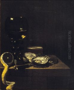 Stilleven met roemer, bierglas en oesters