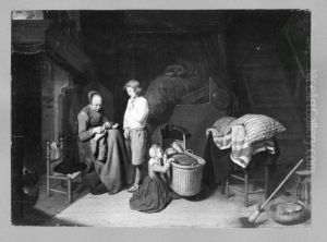 interior with mother and children by Quirijn van Brekelenkam