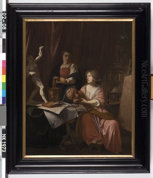Lady and girl in the studio of an artist - view 1
